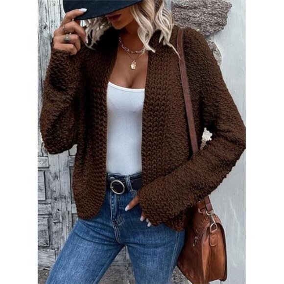 Women's 2024 Fashion Casual OpenFront Long Sleeve Chunky Knit Cardigans Sweaters - Picture 2 of 5